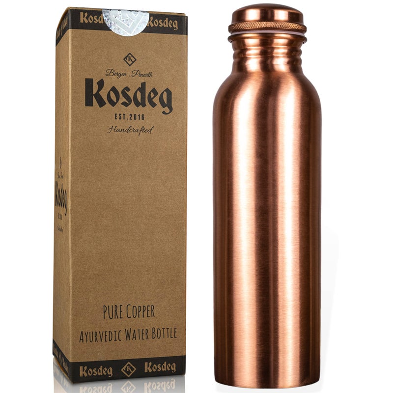 Kosdeg Copper Water Bottle - 34oz Smooth Design - A Handcrafted Ayurvedic Pure Copper Vessel For Drinking - Drink More Water, Lower Your Sugar Intake And Enjoy The Health Benefits - Image 1